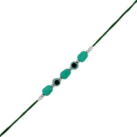 Mahi Gold Plated Green Colored Beads Auspicious Evil Eye Rakhi Bracelet for Bhaiya (RA1100731R)