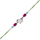 Mahi Rhosium Plated Meennakari Work Enamel Baby Unicorn Shaped Raki for Chota Bhai (RA1100734R)