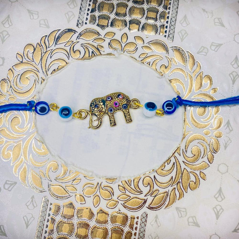 Mahi Evil Eye and Baby Elephant-Shaped Rakshabandhan Rakhi for Brother, Bhai, Bro (RA1100750G)