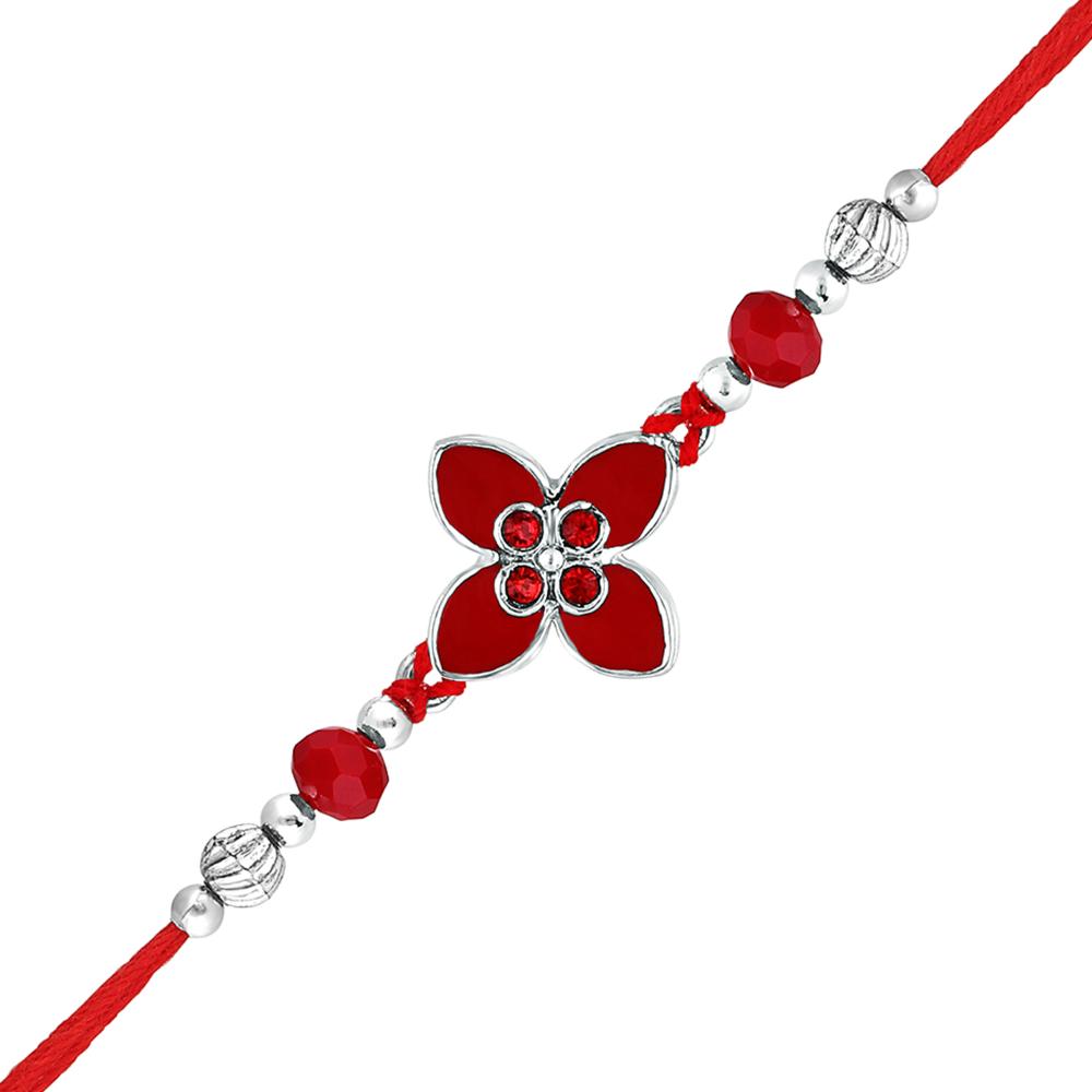 Mahi Floral Red Meenakari Work Rakshabandhan Rakhi with Crystals for Brother, Bhai, Bro (RA1100754R)