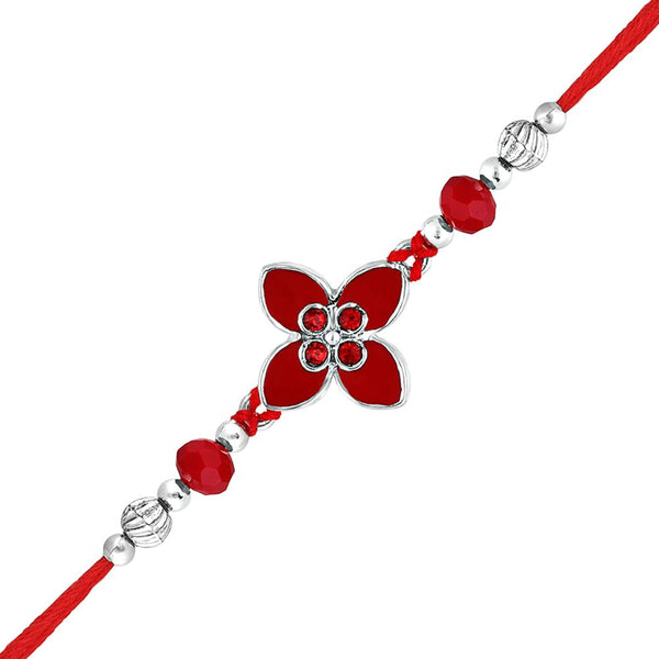 Mahi Floral Red Meenakari Work Rakshabandhan Rakhi with Crystals for Brother, Bhai, Bro (RA1100754R)