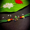 Mahi OM Lord Krishna Flute and Meenakari Mor Pankh Rakhi with Crystals for Brother, Bhai, Bro (RA1100760G)