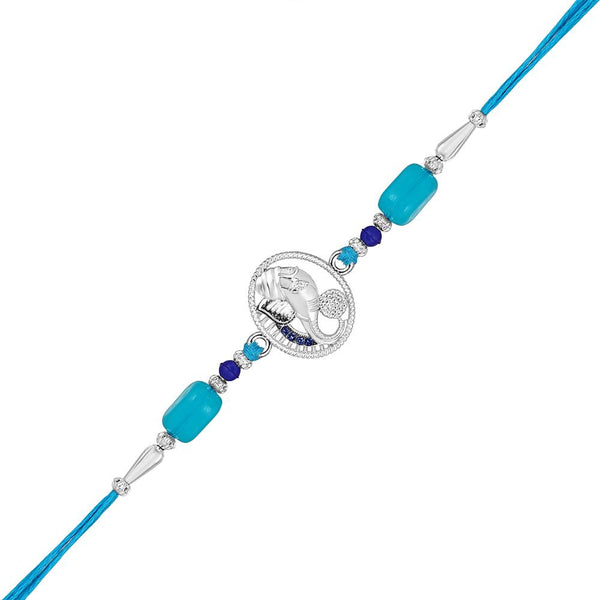 Mahi Vighnaharta Ganpati Rakhi with Blue Crystals for Brother, Bhai, Bro, Bhatija, Boy, Kids (RA1100768RBlu)