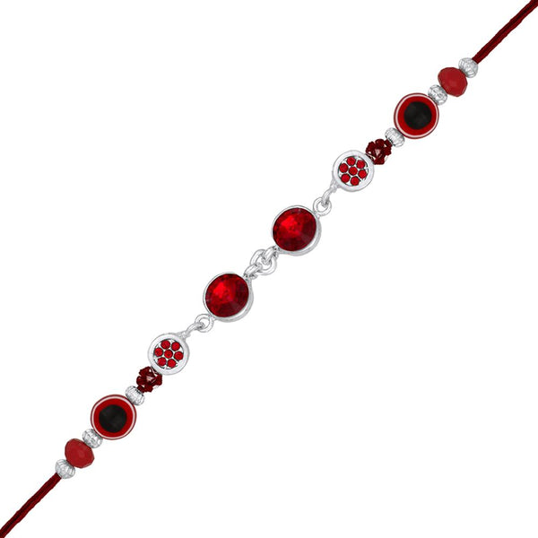 Mahi Rhodium Plated Red Crystals Studded Evil Eye Rakhi for Bhaiya, Brother, Bhai, Bro (RA1100786RRed)