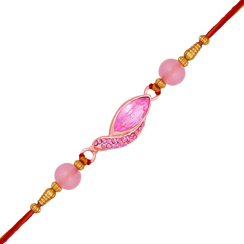 Mahi Rose Gold Plated Pink Crystals Studded Simple and Classic Rakhi for Bhaiya, Brother, Bhai, Bro (RA1100804ZPin)