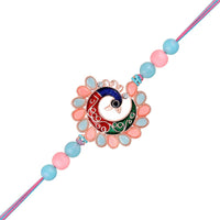 Mahi Colorful Peacock-Shaped Rakhi for Brother | Multicolor Meenakari Enamel Design with Beads on Rainbow Thread (RA1100842G)