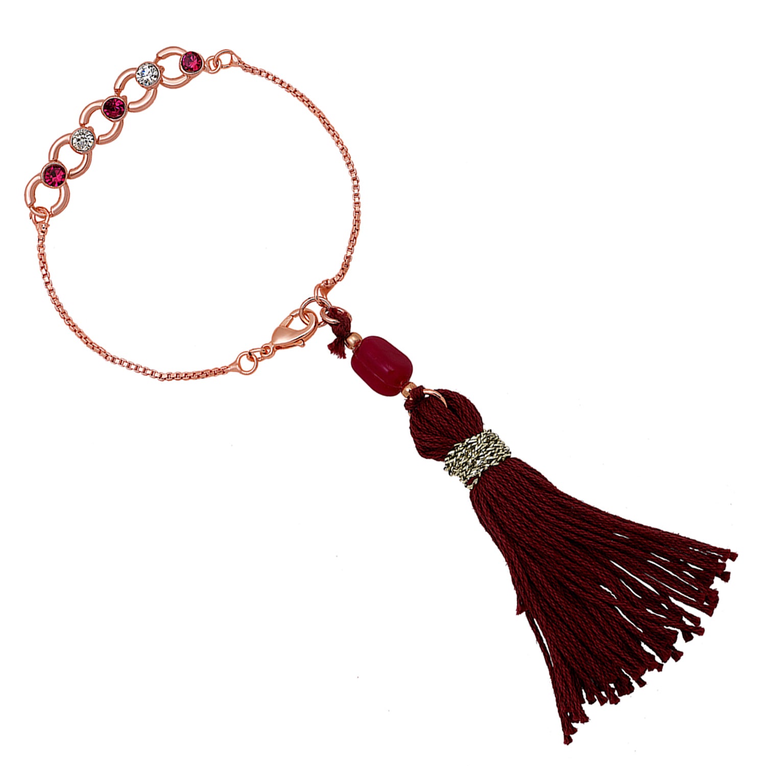Mahi Rose Gold Plated Pink and White Crystals Lumba Rakhi for Bhabhi (RAL1100713ZPin)