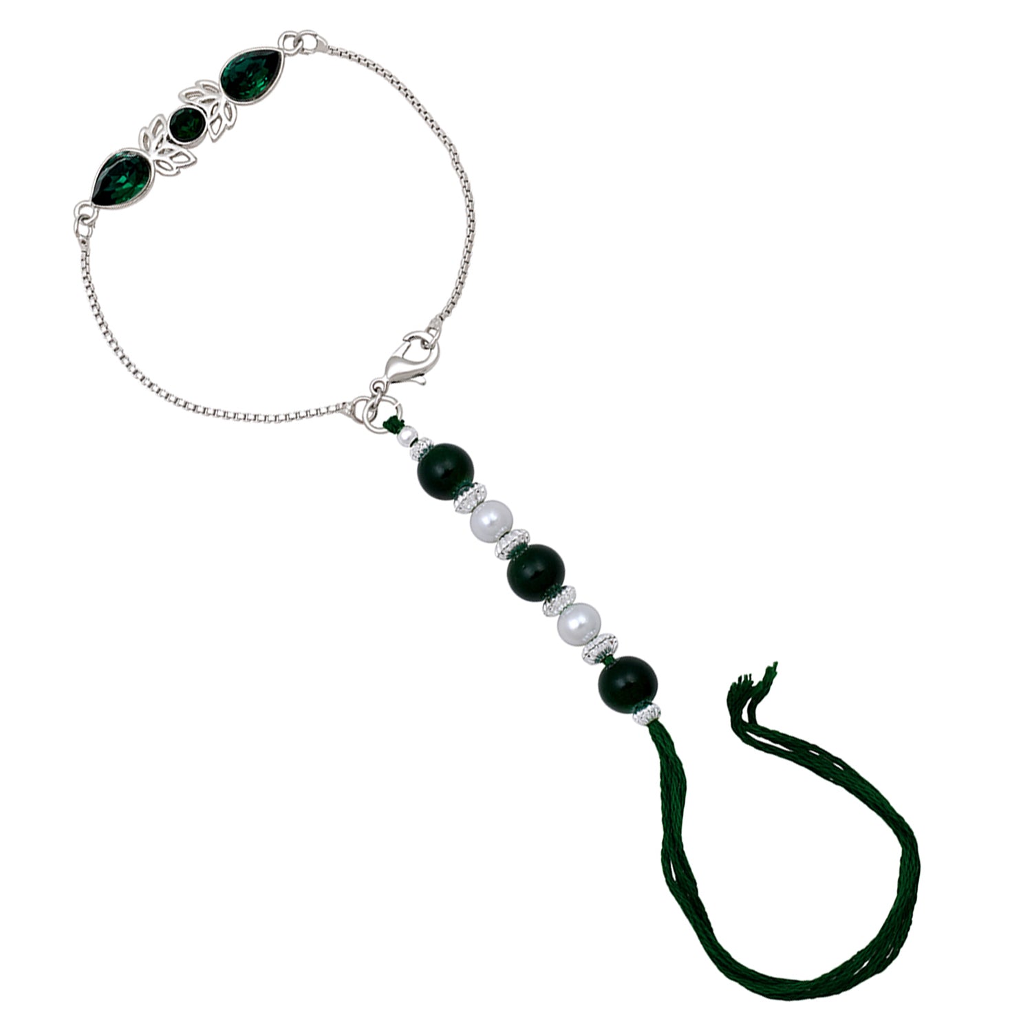 Mahi Rhodium Plated Green Crystal Lumba Rakhi for Bhabhi (RAL1100714RGre)