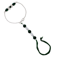 Mahi Rhodium Plated Green Crystal Lumba Rakhi for Bhabhi (RAL1100714RGre)