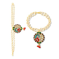Mahi Traditional Multicolor Peacock-Shaped Lumba Rakhi for Bhabhi | Artificial Pearl Chain Bracelet with Meenakari Work (RAL1100852G)