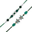 Mahi Combo of Two Beautiful Rakhis with Green and White Crystals for Brothers (RCO1105524M)
