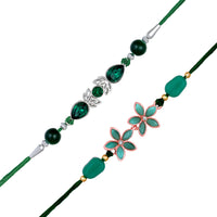 Mahi Combo of Two Beautiful Rakhis with Green and White Crystals for Brothers (RCO1105524M)