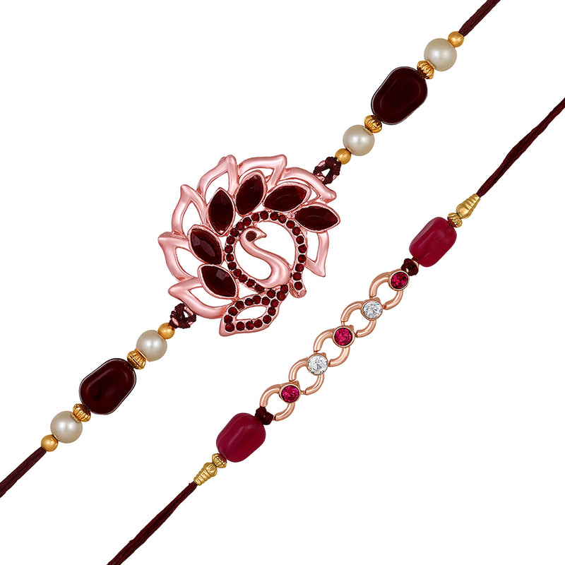 Mahi Combo of Two Beautiful Rakhis with Maroon and Pink Crystals for Brothers (RCO1105525Z)