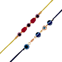 Mahi Combo of 2 Evil Eye Nazariya Rakhis with Blue and Pink Crystals for Bhaiya (RCO1105527G)