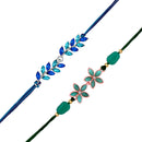 Mahi Leafy and Floral Shaped Combo of 2 Rakhis for Bhai with Green and Blue Crystals (RCO1105528M)