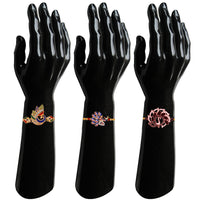 Mahi Combo of 3 Charming Peacock Shaped Rakhis with Meenakari Work and Crystals for Brothers (RCO1105534M)