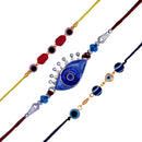 Mahi Combo of 3 Meenakari Work Evil Eye Nazariya Rakhis with Blue and Pink Crystals for Bhaiya (RCO1105538M)