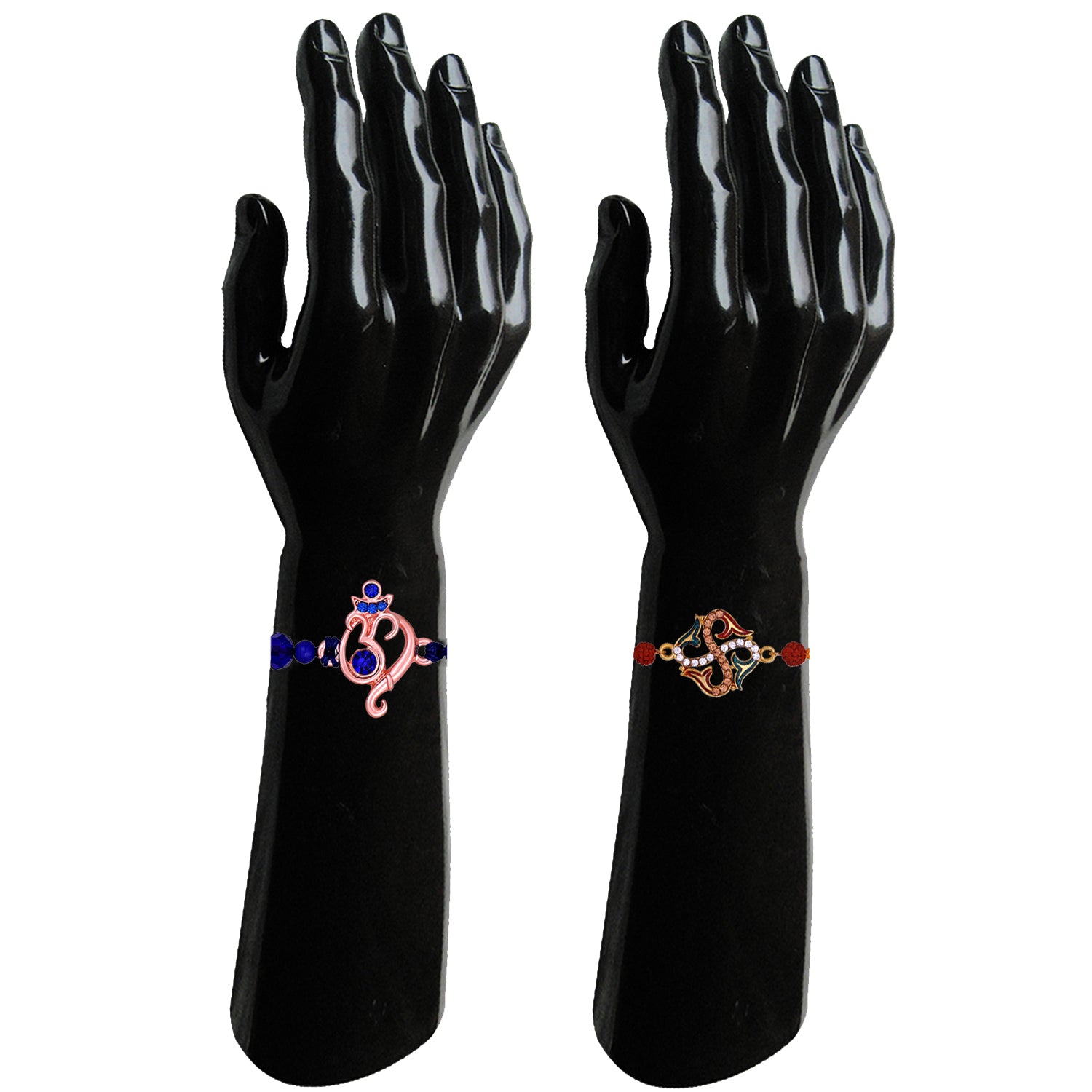 Mahi Multicolor Combo of Evil Eye, Ganpati, Swastil and Peacock Shaped Rakhi Set with Crystals and Meenakari Work for Brother's (RCO1105541M)
