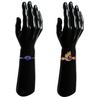 Mahi Multicolor Combo of Evil Eye, Ganpati, Swastil and Peacock Shaped Rakhi Set with Crystals and Meenakari Work for Brother's (RCO1105541M)
