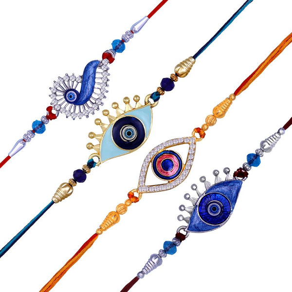 Mahi Combo of 4 Evil Eye Rakhi's with Meenakari Work and Shiny Crystals for Bhaiya, Brother, Bhai, Bro (RCO1105687M)