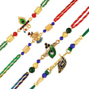 Mahi Set of 4 Multicolored Religious Rakhis Carrying Krishna Playing Flute, Peacock-Feather-Shaped, Krishna Flute for Bhaiya, Brother, Bhai, Bro (RCO1105691G)