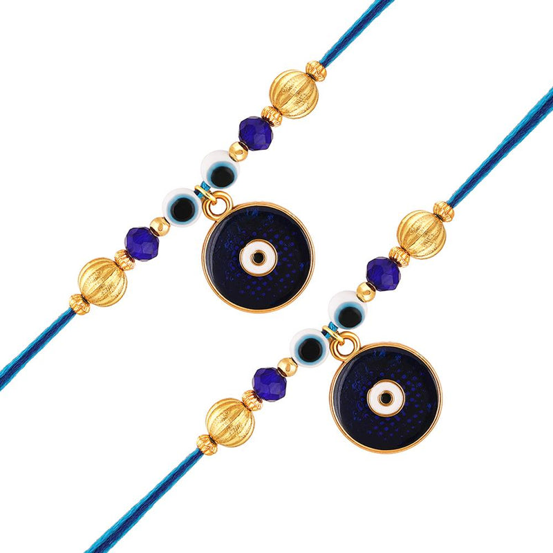 Mahi Combo of 2 Evil Eye Rakhi's with Meenakari Work and Shiny Crystals for Bhaiya, Brother, Bhai, Bro (RCO1105696G)