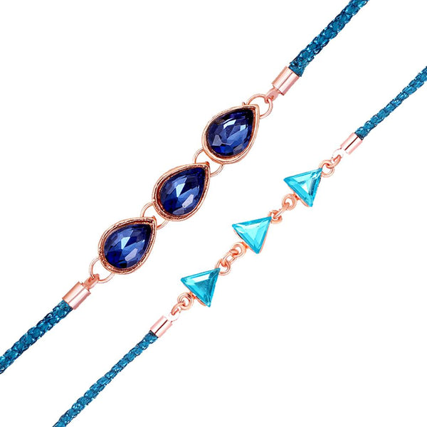 Mahi Combo of Geometric Design Crystals Studded 2 Bracelet Style Rakhis for Brother, Bhai, Bro (RCO1105708Z)