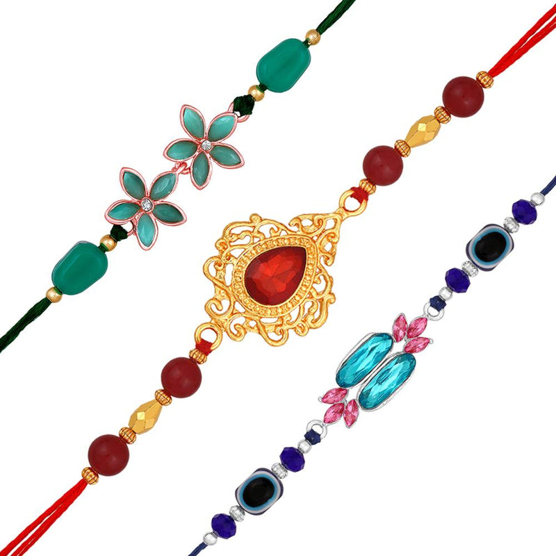 Mahi Combo of 3 Fancy Rakhis with Multicolor Crystals for Brother, Bhai, Bro (RCO1105722M)