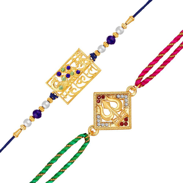 Mahi Combo of Mahakal and Trishul Crystals Studded Rakhi for Brother, Bhai, Bro (RCO1105734G)