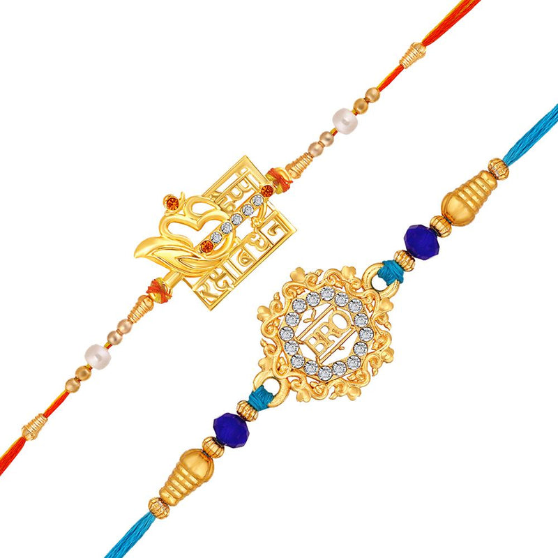 Mahi Combo of "Happy Rakshabandhan and BRO" Engraved Crystals Studded Rakhi for Brother, Bhai, Bro (RCO1105735G)