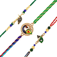 Mahi Peacock-Feather-Theme Rakhi Combo Set of 3 for Brother | Multicolor Traditional Rakhis with Enamel Work (RCO1105819G)