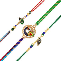 Mahi Peacock-Feather-Theme Rakhi Combo Set of 3 for Brother | Multicolor Traditional Rakhis with Enamel Work (RCO1105819G)