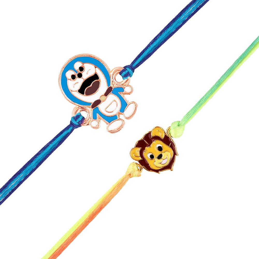 Mahi Traditional Silver-Tone Rakhi Combo Set of 2 with Colurful Crystals & Artificial Pearl (RCO1105828R)