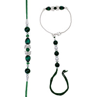 Mahi Green Crystal Lumba and Brother Rakhi Combo for Bhai and Bhabhi (RCOL1105523RGre)