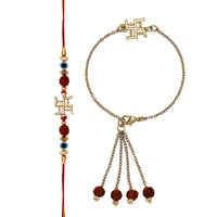 Mahi Swastik and Evil Eye Lumba and Brother Rakhi with Rudraksha Pair for Bhaiya and Bhabhi (RCOL1105544G)