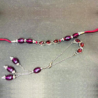 Mahi Maroon Water Drop Shape Crystal Lumba and Brother Rakhi Set for Bhaiya and Bhabhi (RCOL1105672RMar)