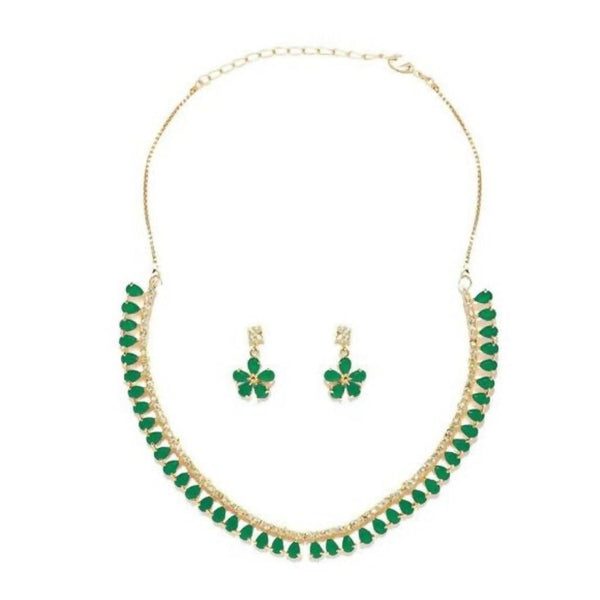 Darshana Jewels Green AD Stone Gold Plated Necklace Set