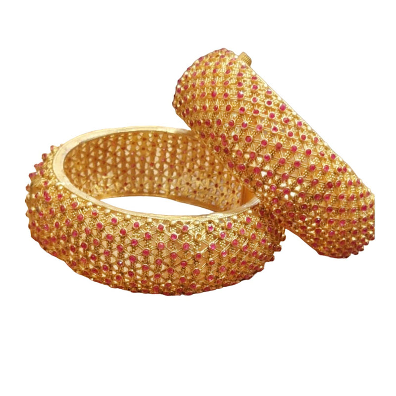 Raddhi Jewels Premium Quality Brass Ruby Stone Openable Kada Bangle Set of 2 For Women/Girls