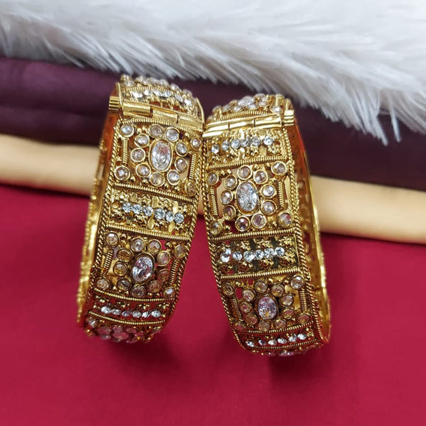 Raddhi Jewels Premium Quality Brass Gold Plated Set of 2 Stone Bangles For Women/Girls