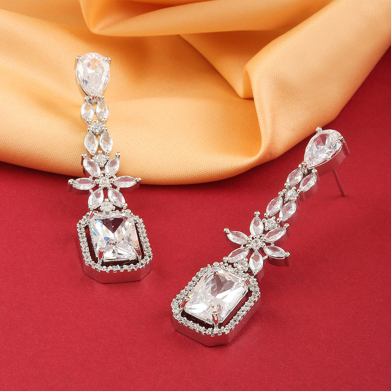 Raddhi Jewels Silver Plated AD Dangler Earrings