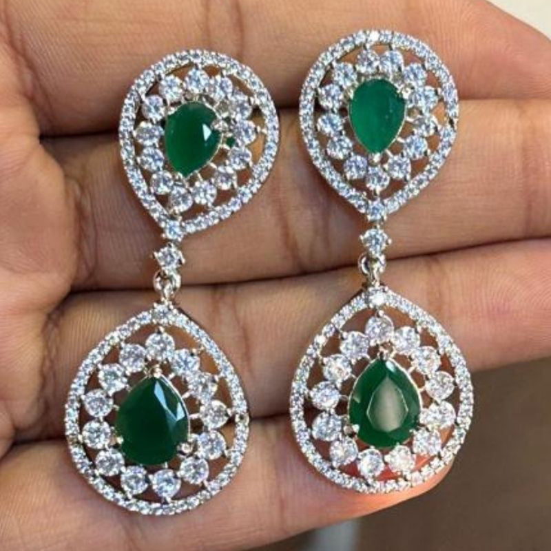 Raddhi Jewels Premium Quality Brass SIlver Plated CZ American Diamond Chandbali Earrings For Women/Girls