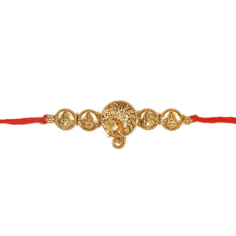 Raddhi Jewels Rajwadi Gold Plated Brass Ruby Stone Glided Floral Design Bhaiya Bhabhi Rakhi Set With Roli Chawal Plate Combo Hamper For Rakshabandhan