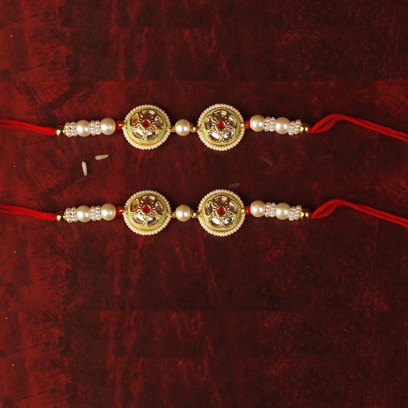 Raddhi Jewels Enamel Kundan Pearl Set of 2 Rakhi For Brother/Bhai/Bro