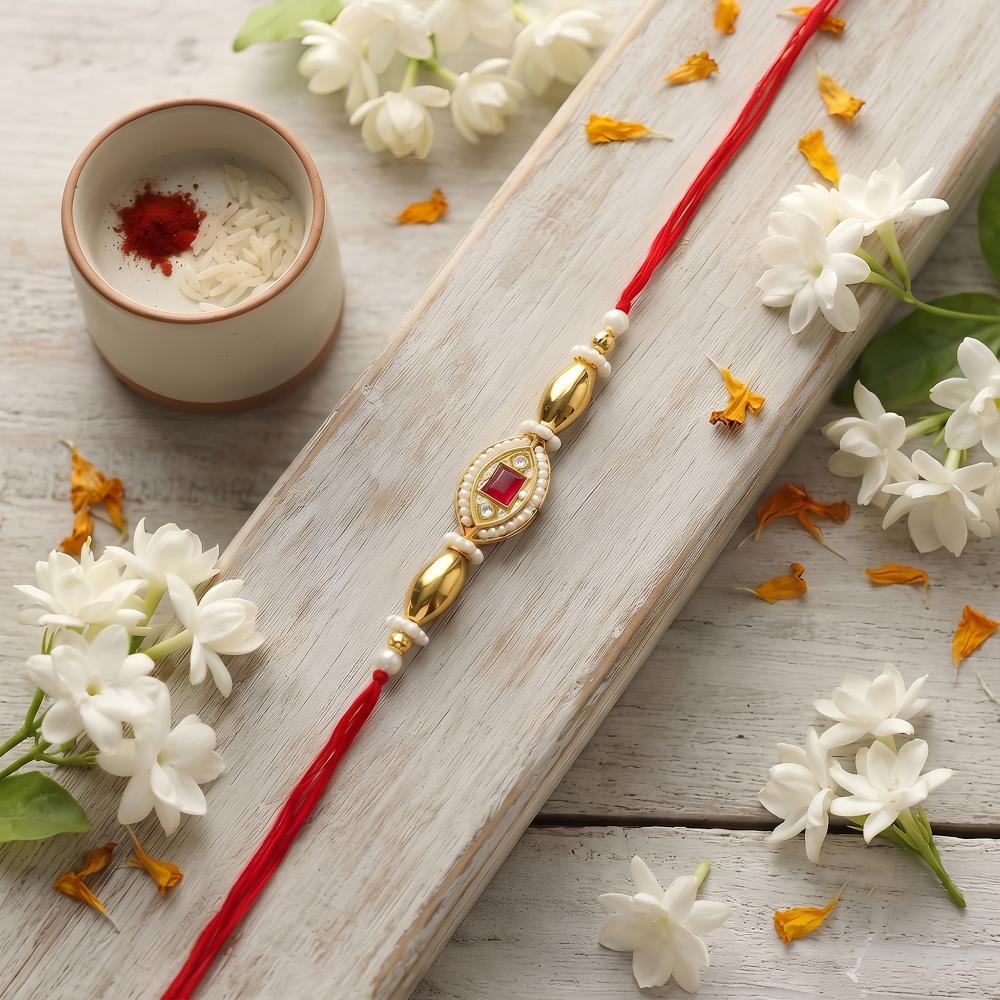 Js Fashion Pack of 3 Premium Traditional Gold Finish Rakhi Set