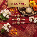 Js Fashion Pack of 3 Antique Designer Pearl Rakhi High Gold