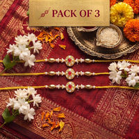 Js Fashion Pack of 3 Antique Designer Stone Rakhi High Gold