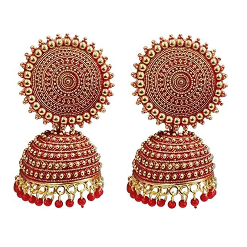 Subhag Alankar Red Attractive Kundan Jhumki earrings ideal for festive wear