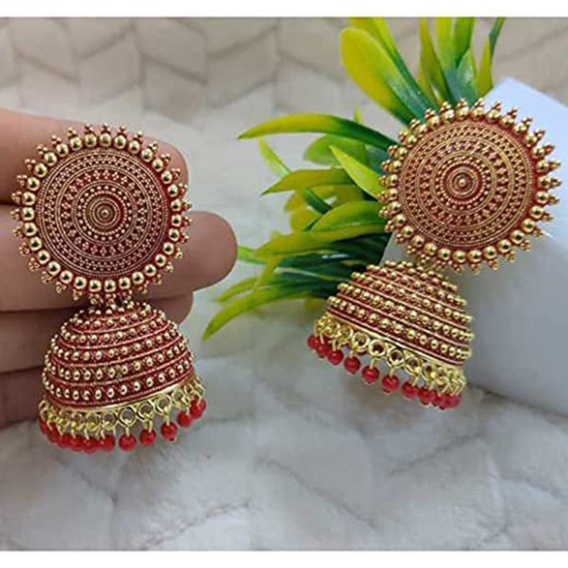 Subhag Alankar Red Attractive Kundan Jhumki earrings ideal for festive wear