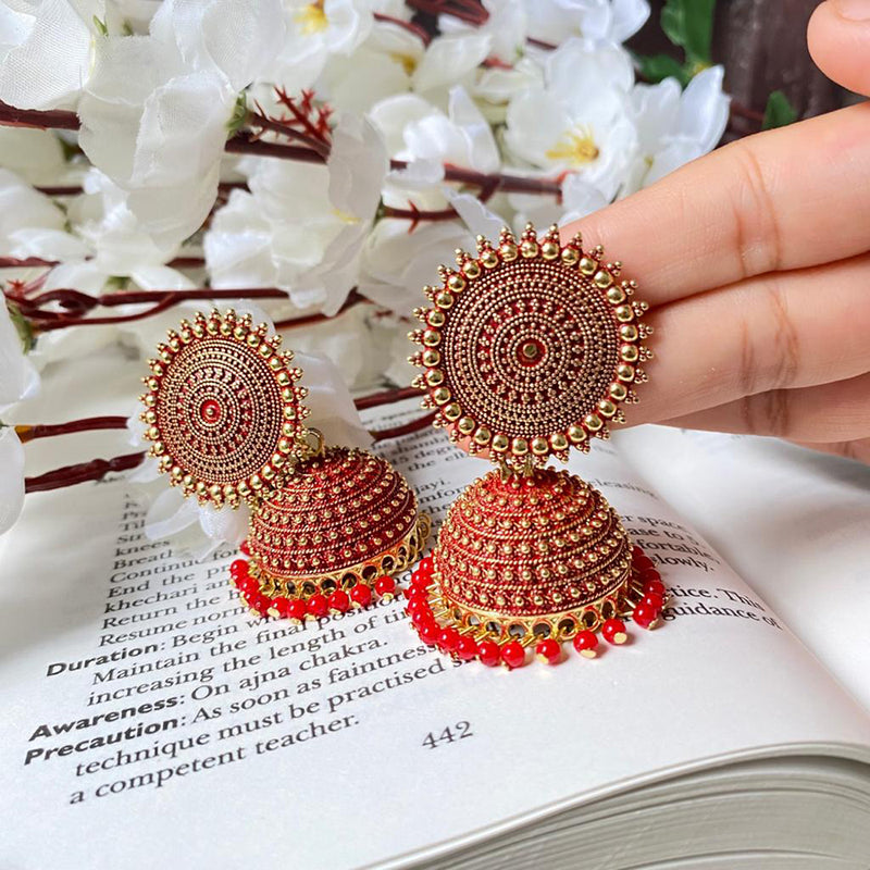 Subhag Alankar Red Attractive Kundan Jhumki earrings ideal for festive wear