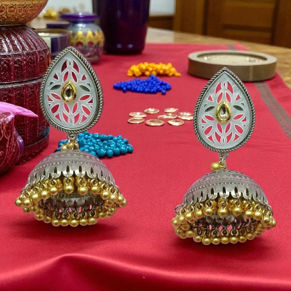 Wearhouse Fashion Traditional Dome-Shape with Dual Tone Jhumka Earring